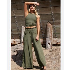 NWT Free People Olive Wide Leg Pants size Medium